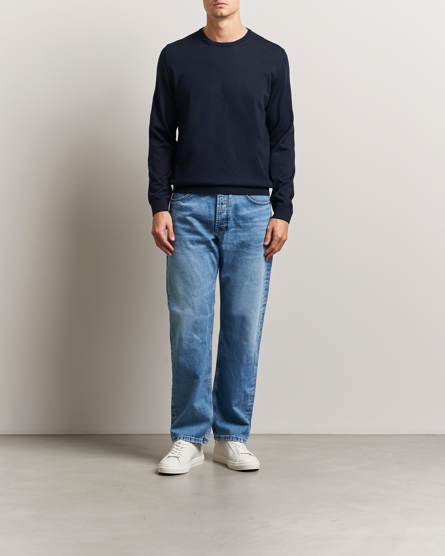 Uomini | Maglieria | BOSS BLACK | Leno Wool Crew Neck Pullover Dark Blue