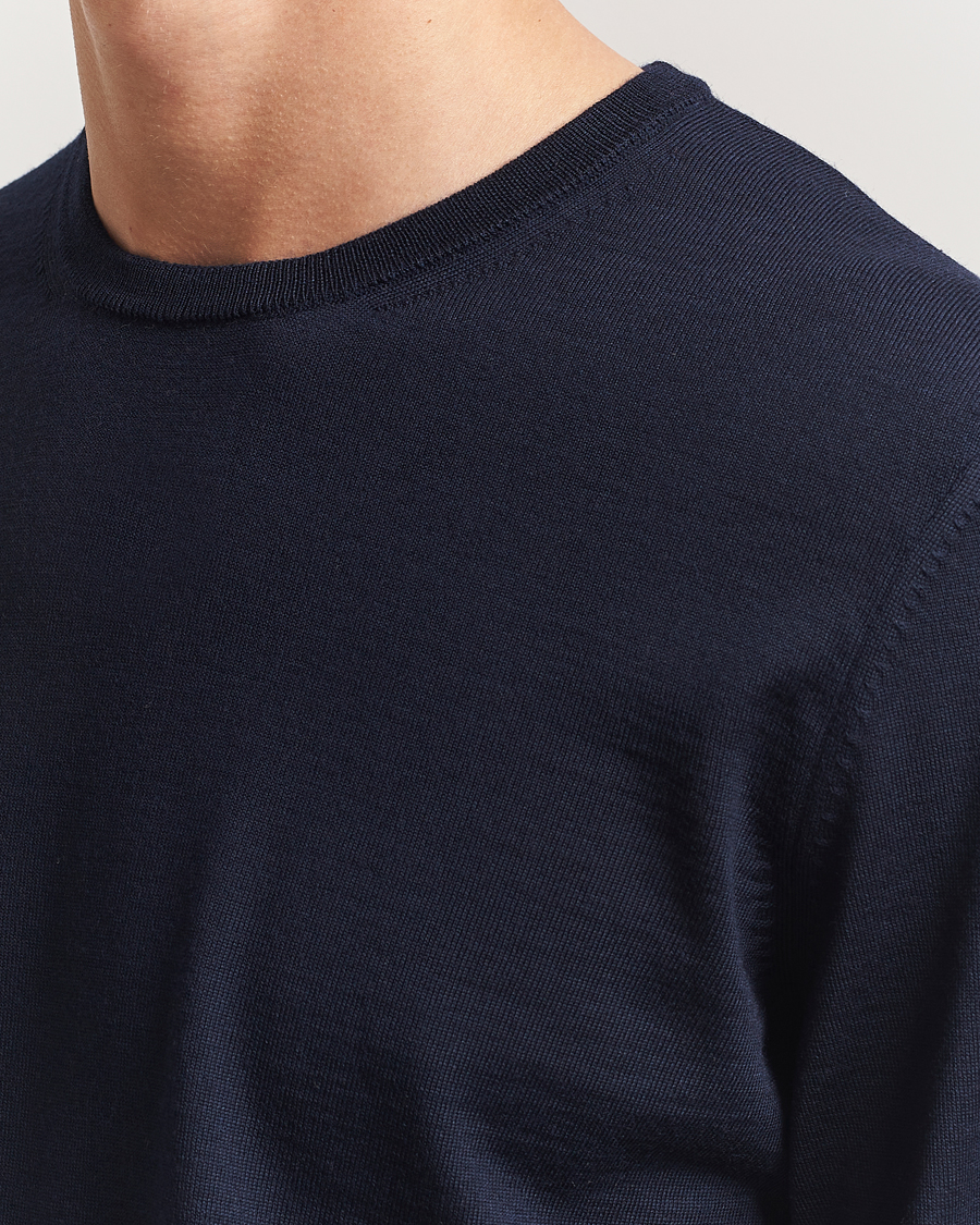Uomini | Maglieria | BOSS BLACK | Leno Wool Crew Neck Pullover Dark Blue