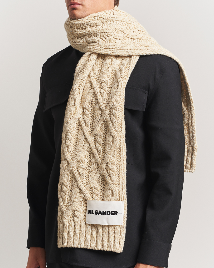 Uomini | Jil Sander Wool Donegal Cable Scarf Natural | Jil Sander | Wool Donegal Cable Scarf Natural
