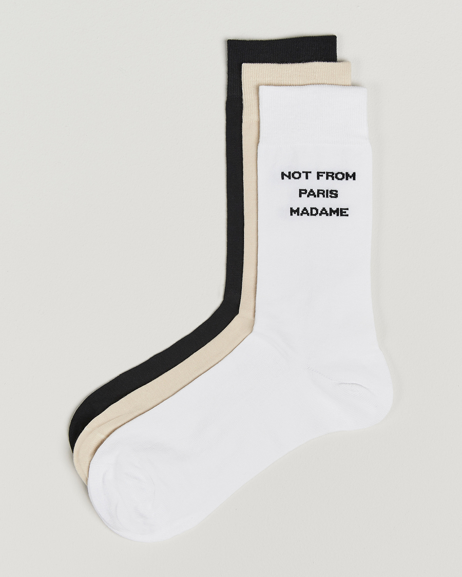 Uomini | Biancheria intima | Drôle de Monsieur | 3-Pack Slogan Socks Black/White/Mastic