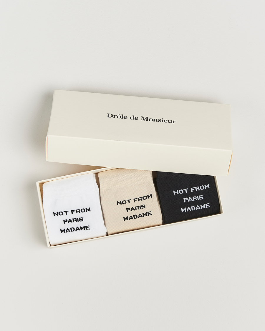 Uomini | Biancheria intima | Drôle de Monsieur | 3-Pack Slogan Socks Black/White/Mastic
