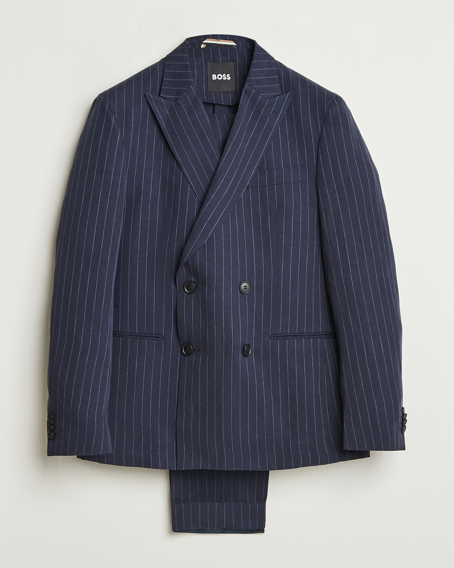 Uomini | Abiti | BOSS BLACK | Huge Double Breasted Pinstriped Suit Dark Blue