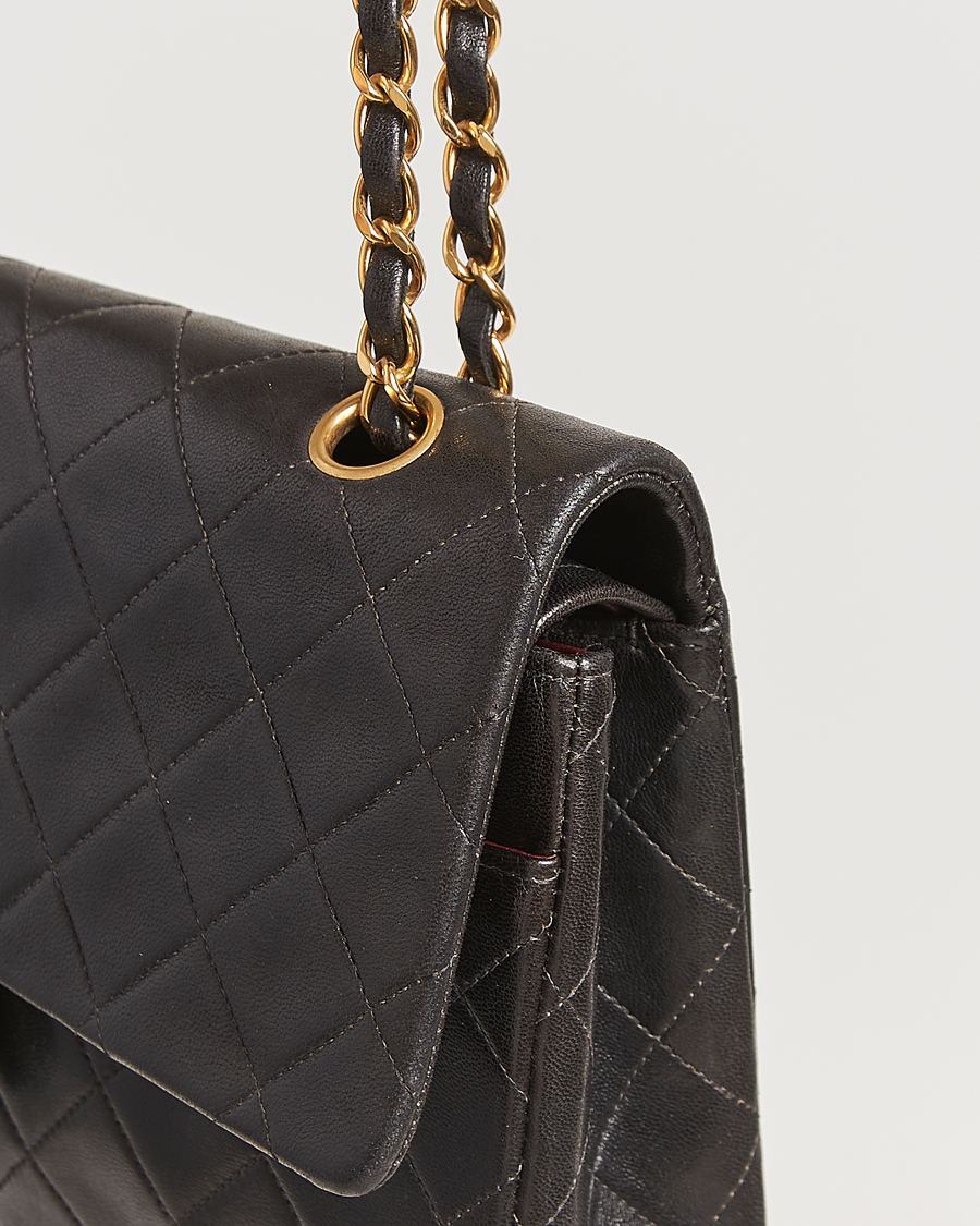 Uomini | Chanel Pre-Owned Classic Double Flap Medium Lambskin Black | Chanel Pre-Owned | Classic Double Flap Medium Lambskin Black