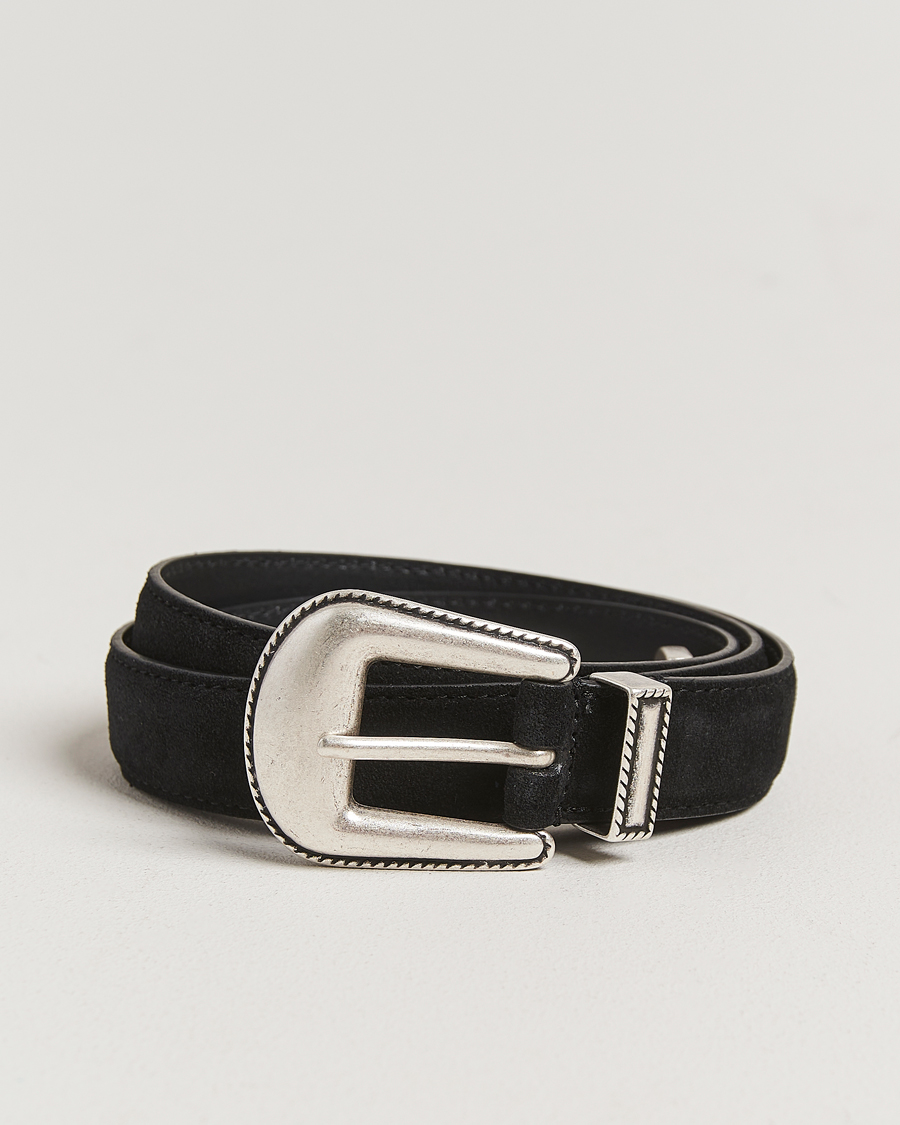 Uomini | Cinture | Anderson's | Western Suede Belt 2,5 cm Black