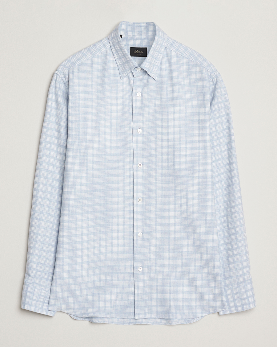 Uomini | Camicie | Brioni | Check Flannel Shirt Light Blue
