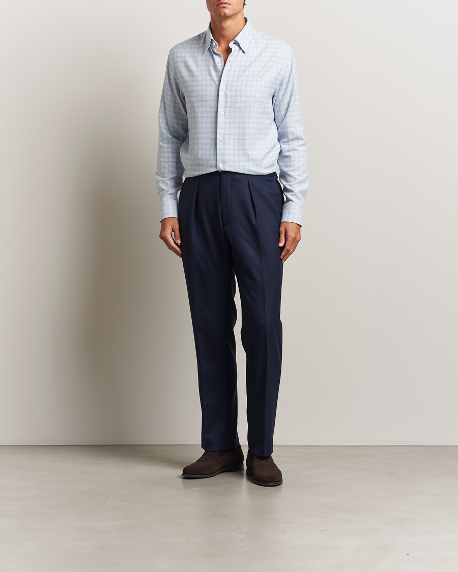 Uomini | Camicie | Brioni | Check Flannel Shirt Light Blue