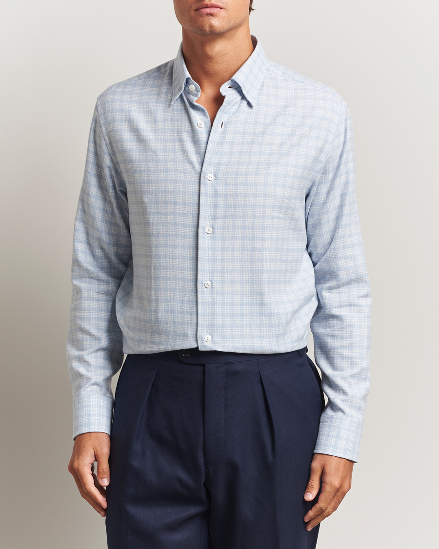 Uomini | Camicie | Brioni | Check Flannel Shirt Light Blue