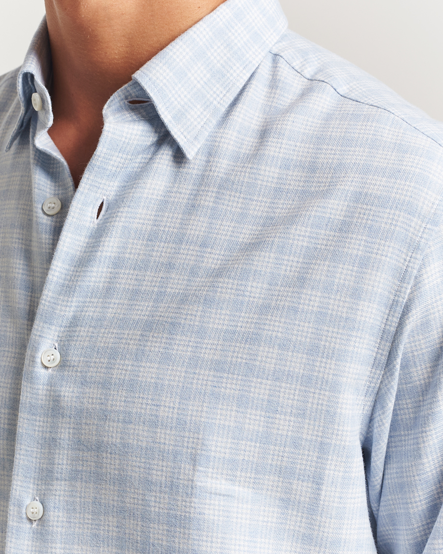 Uomini | Camicie | Brioni | Check Flannel Shirt Light Blue