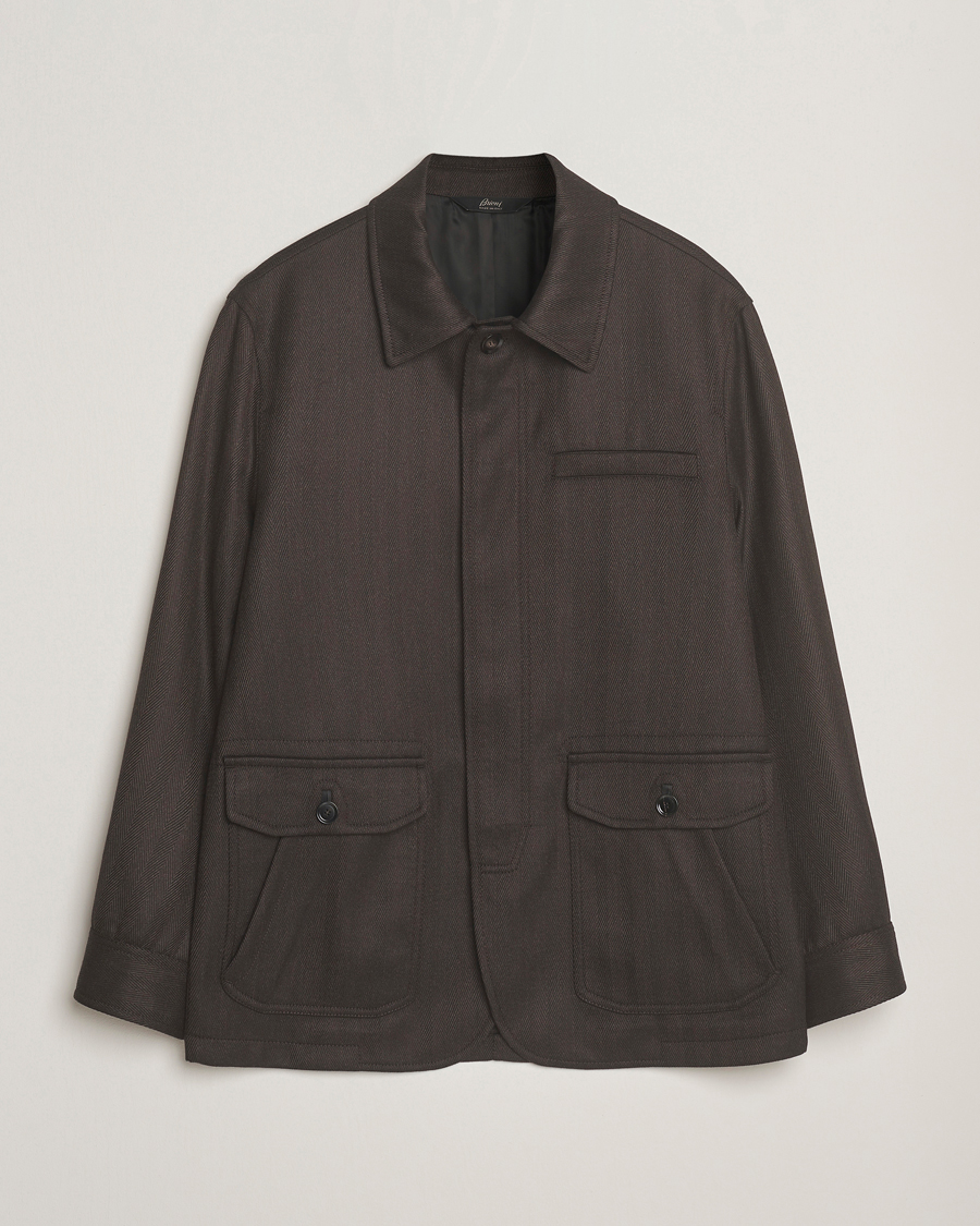 Uomini | Giacche | Brioni | Herringbone Hunting Jacket Dark Brown