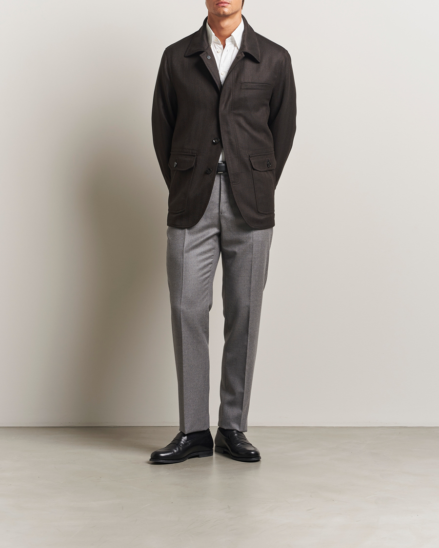 Uomini | Giacche | Brioni | Herringbone Hunting Jacket Dark Brown