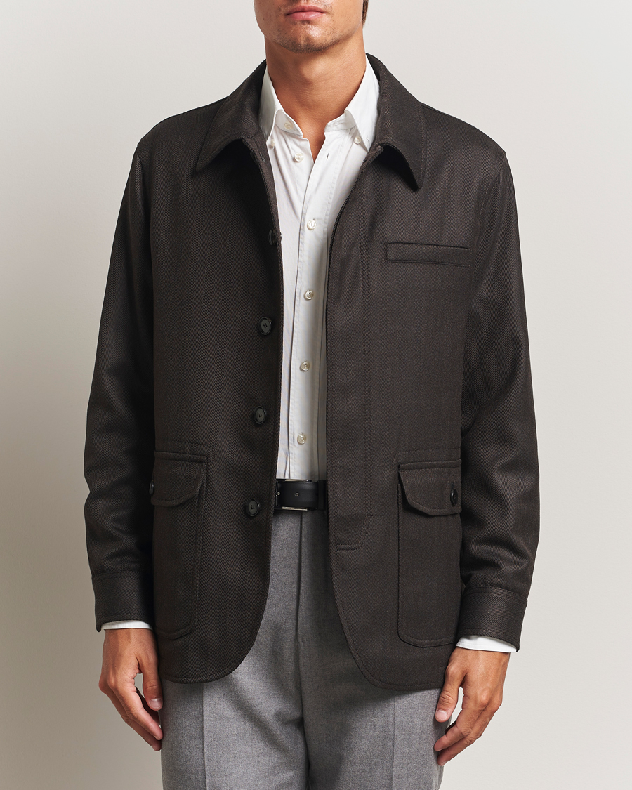 Uomini | Giacche | Brioni | Herringbone Hunting Jacket Dark Brown