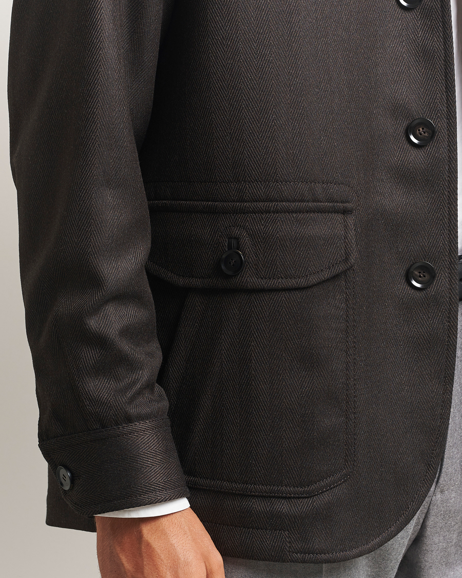 Uomini | Giacche | Brioni | Herringbone Hunting Jacket Dark Brown