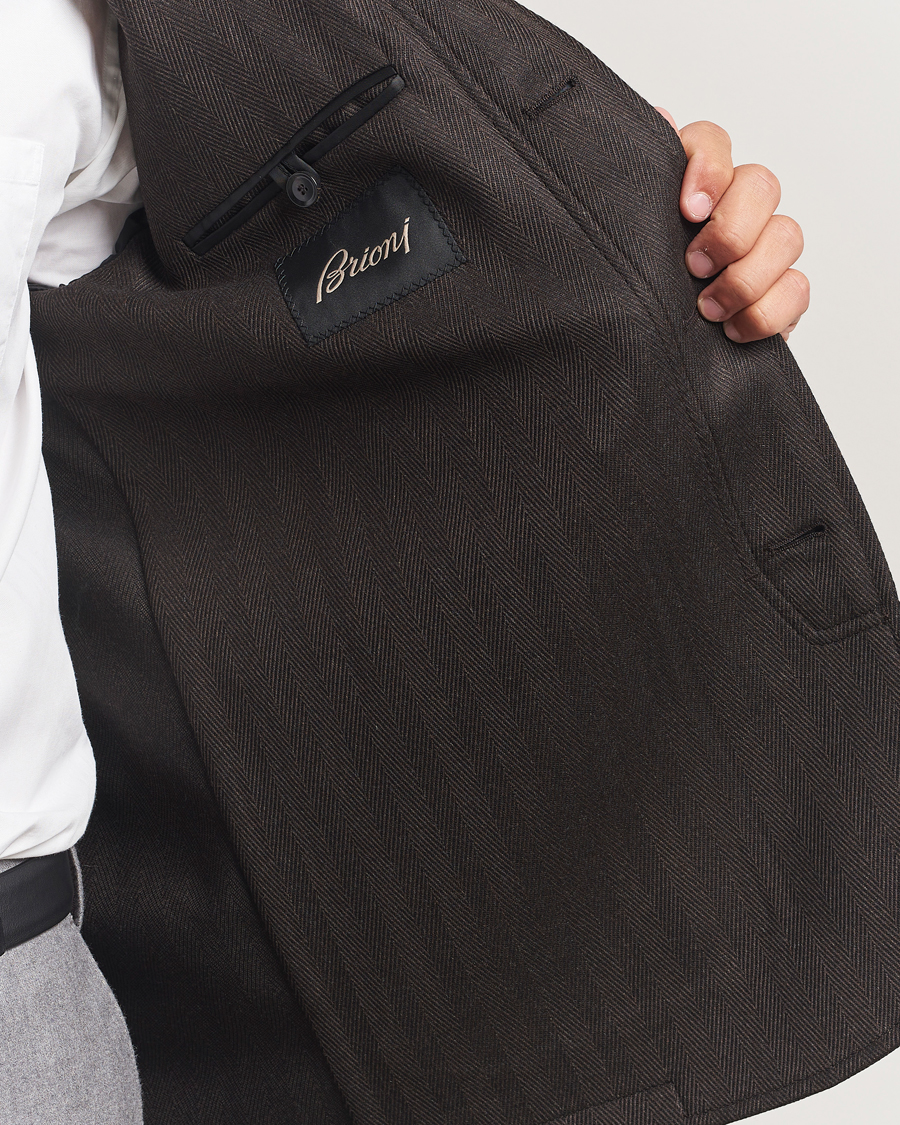 Uomini | Giacche | Brioni | Herringbone Hunting Jacket Dark Brown
