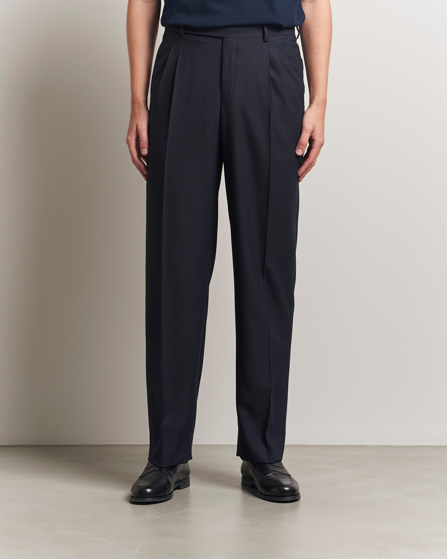 Uomini | Pantaloni | Brioni | Capri Wool Trousers Navy