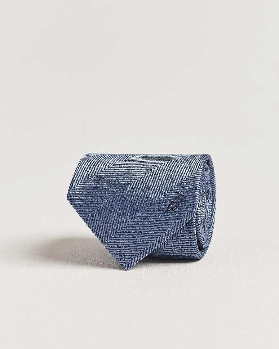 Uomini | Cravatte | Brioni | Herringbone Silk Tie Light Blue