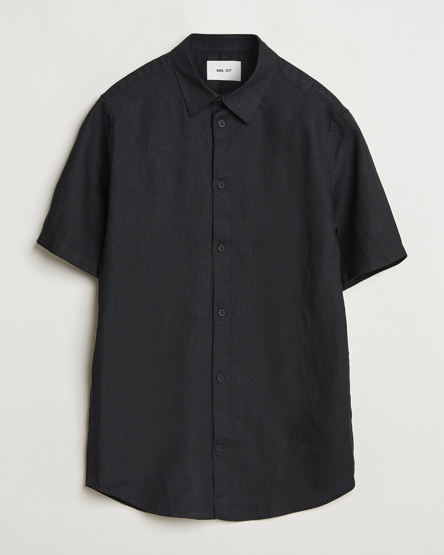 Uomini | Camicie | NN07 | Enzo Linen Short Sleeve Shirt Black