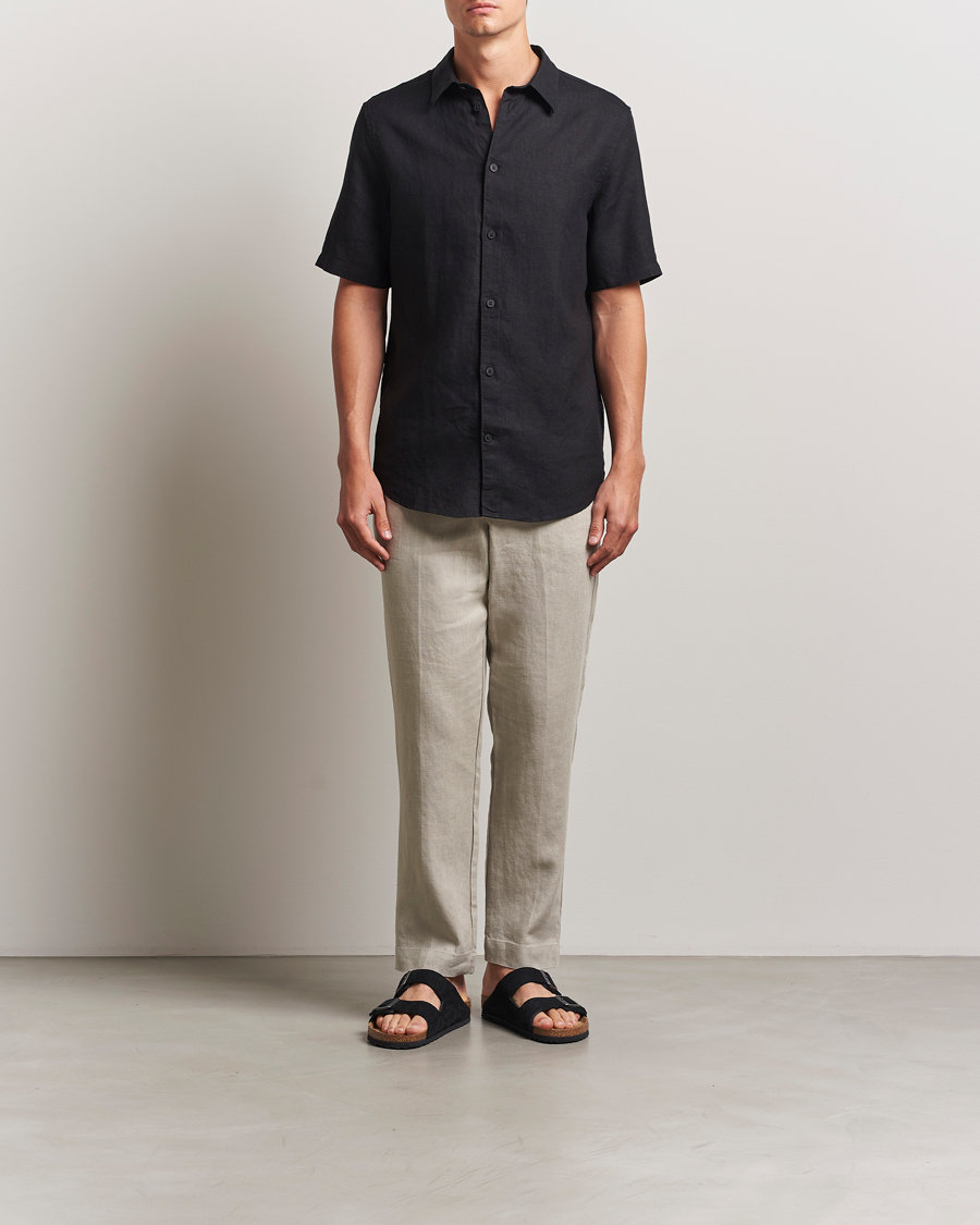 Uomini | Camicie | NN07 | Enzo Linen Short Sleeve Shirt Black