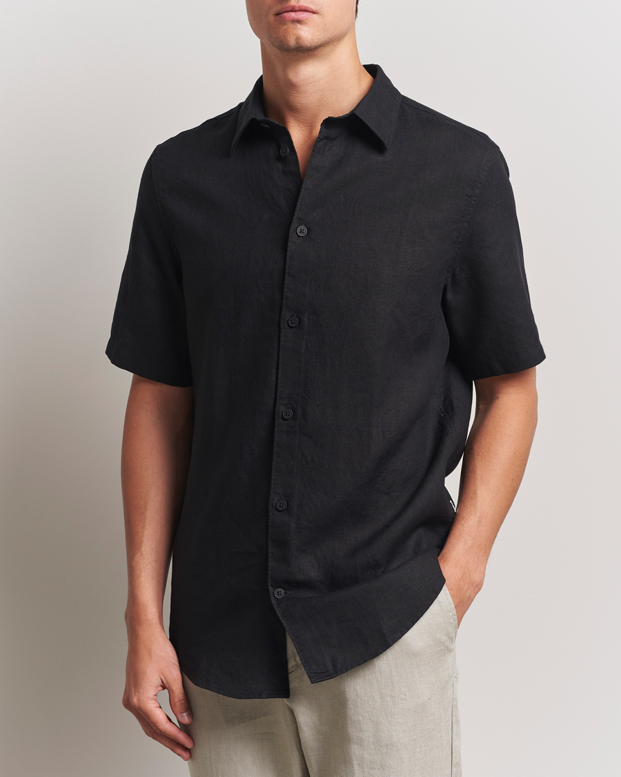 Uomini | Camicie | NN07 | Enzo Linen Short Sleeve Shirt Black