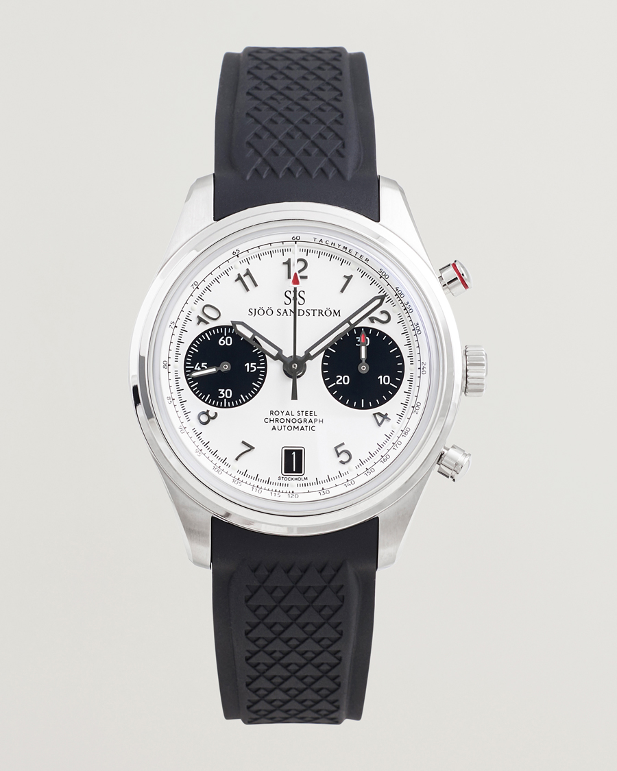 Uomini | Sjöö Sandström Royal Steel Chronograph 40mm Black Rubber White Dial | Sjöö Sandström | Royal Steel Chronograph 40mm Black Rubber White Dial