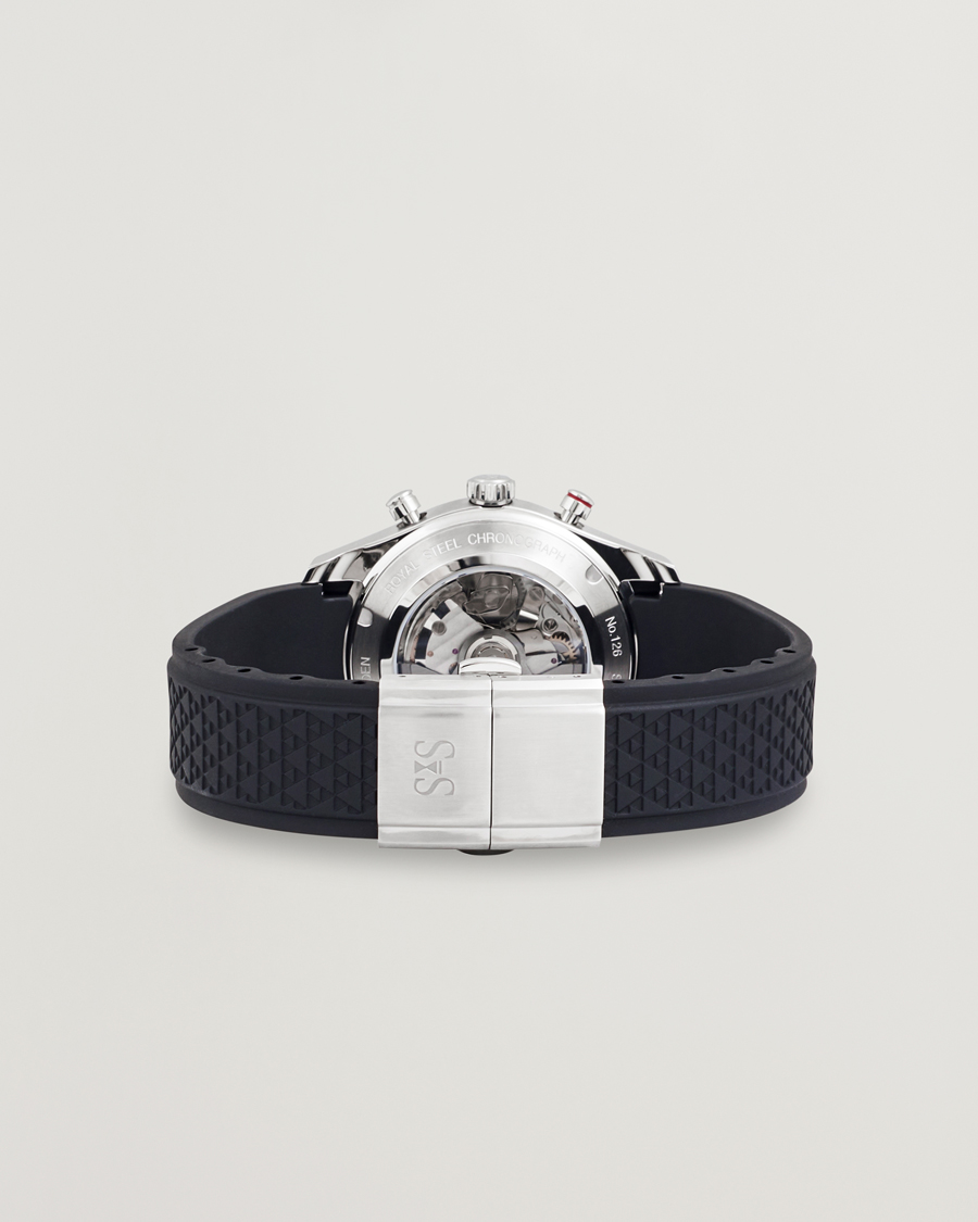 Uomini | Sjöö Sandström Royal Steel Chronograph 40mm Black Rubber White Dial | Sjöö Sandström | Royal Steel Chronograph 40mm Black Rubber White Dial