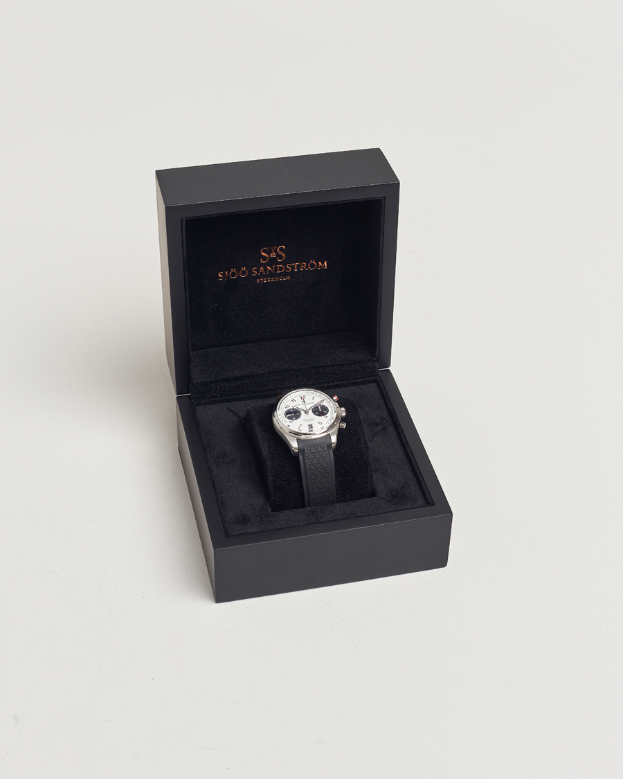 Uomini | Sjöö Sandström Royal Steel Chronograph 40mm Black Rubber White Dial | Sjöö Sandström | Royal Steel Chronograph 40mm Black Rubber White Dial