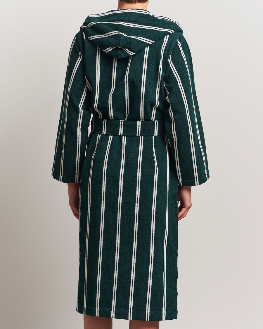 Uomini | Accappatoi & Pigiami | Tekla | Organic Terry Hooded Bathrobe Forest Green Stripes