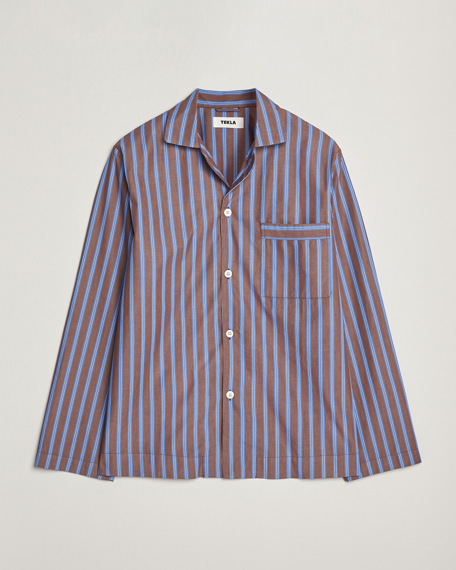Uomini | Accappatoi & Pigiami | Tekla | Poplin Pyjama Shirt Chestnut Stripes