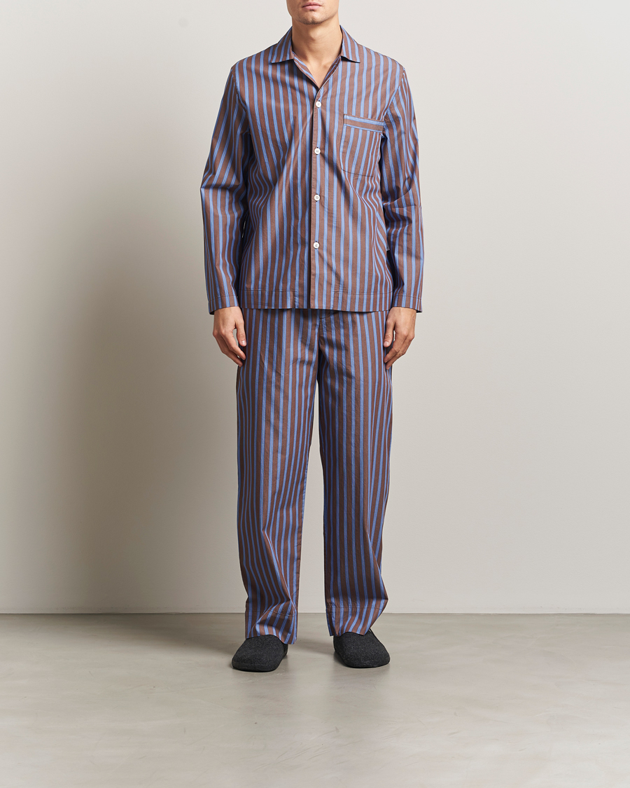 Uomini | Accappatoi & Pigiami | Tekla | Poplin Pyjama Shirt Chestnut Stripes