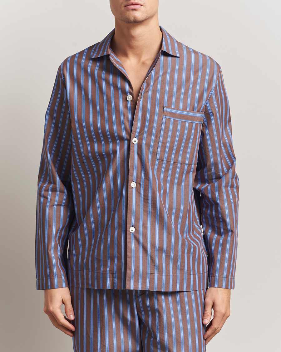 Uomini | Accappatoi & Pigiami | Tekla | Poplin Pyjama Shirt Chestnut Stripes