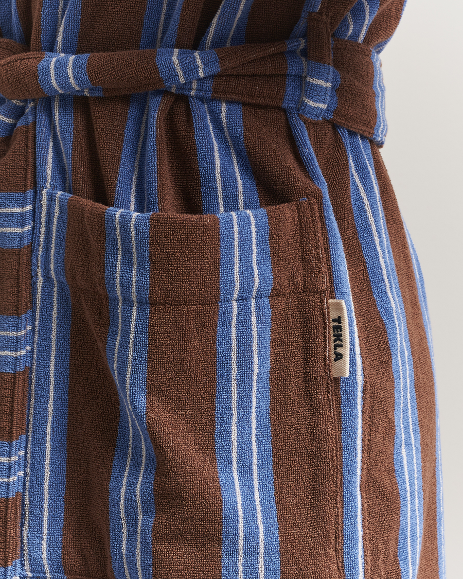 Uomini | Accappatoi & Pigiami | Tekla | Organic Terry Hooded Bathrobe Chestnut Stripes