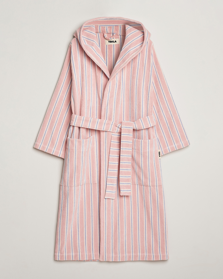 Uomini | Accappatoi & Pigiami | Tekla | Organic Terry Hooded Bathrobe Candy Stripes
