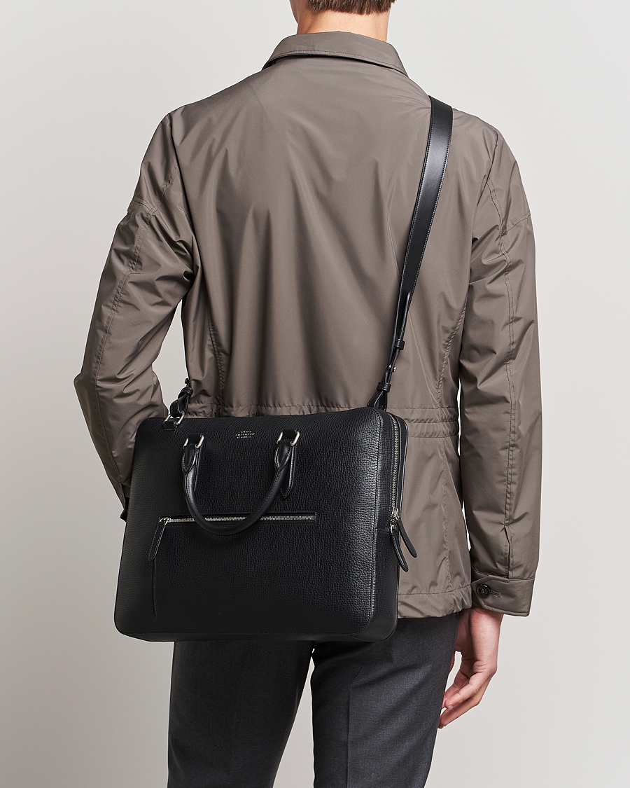Uomini | Borse | Smythson | Ludlow Slim Briefcase With Zip Front Black