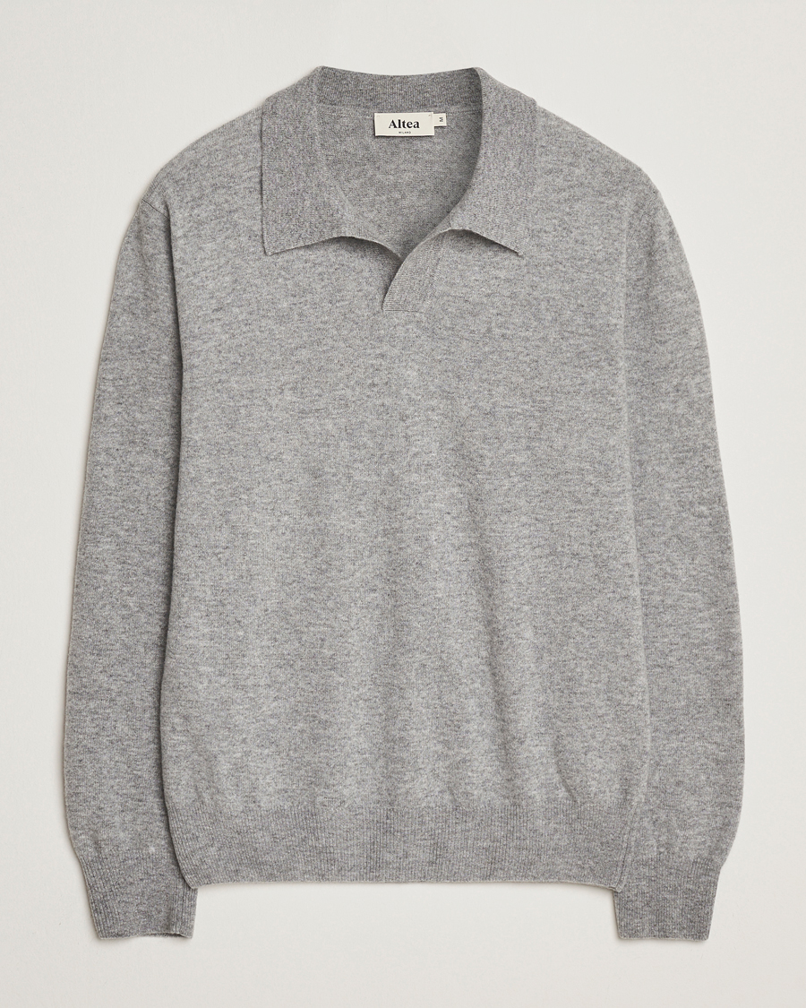 Uomini | Maglieria | Altea | Knitted Long Sleeve Polo Grey Melange