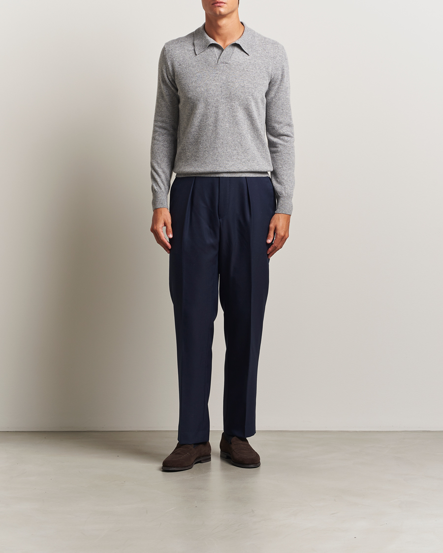 Uomini | Maglieria | Altea | Knitted Long Sleeve Polo Grey Melange