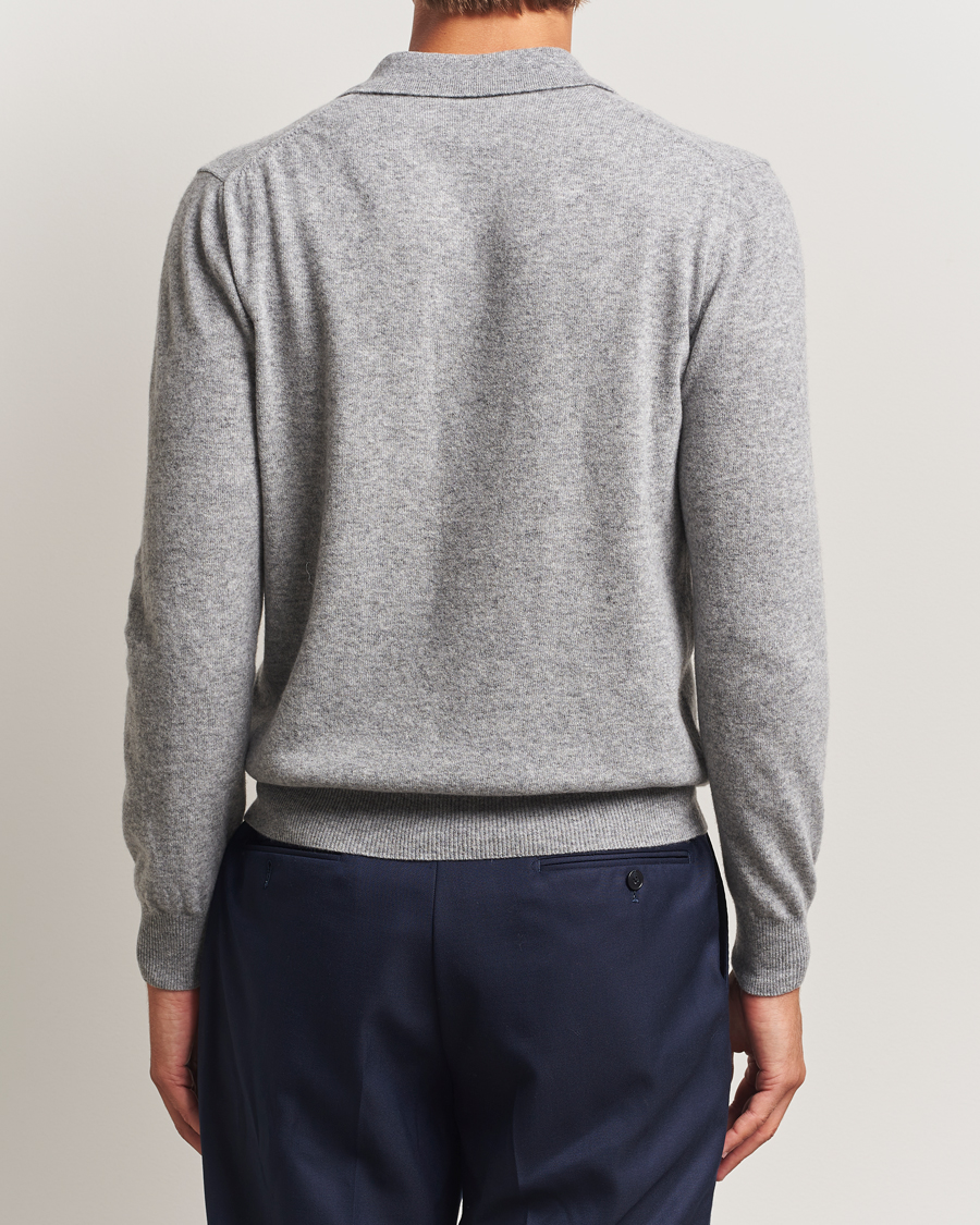 Uomini | Maglieria | Altea | Knitted Long Sleeve Polo Grey Melange