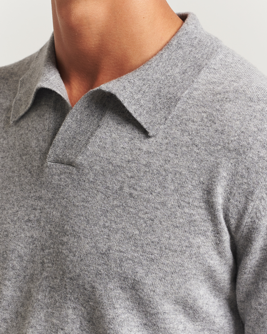 Uomini | Maglieria | Altea | Knitted Long Sleeve Polo Grey Melange