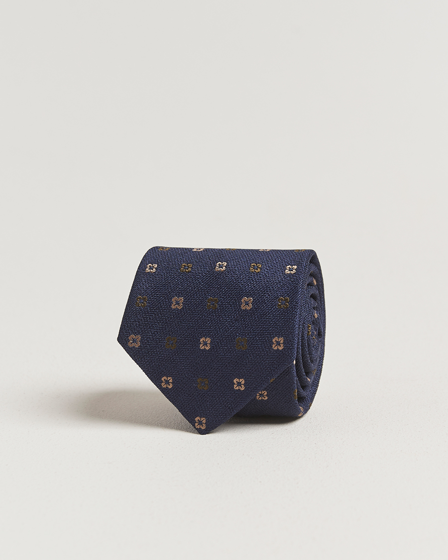 Uomini | Amanda Christensen Silk Bouclé Flower 8cm Tie Navy | Amanda Christensen | Silk Bouclé Flower 8cm Tie Navy