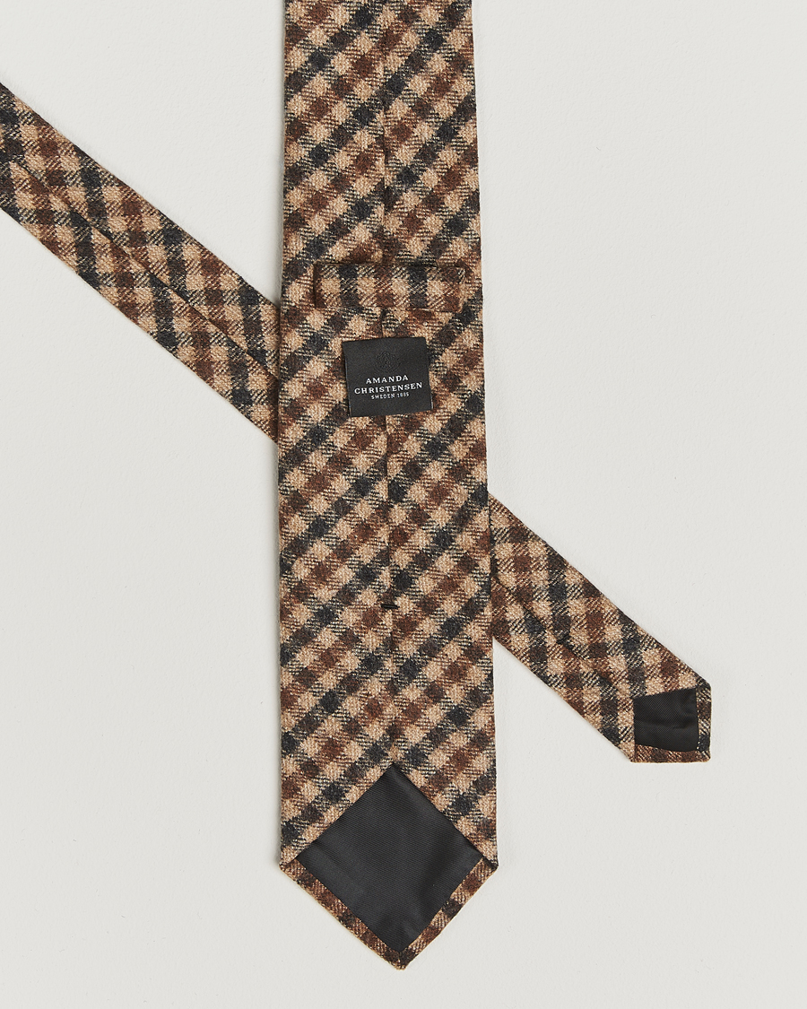 Uomini | Amanda Christensen Wool Checked 8cm Tie Beige Multi | Amanda Christensen | Wool Checked 8cm Tie Beige Multi