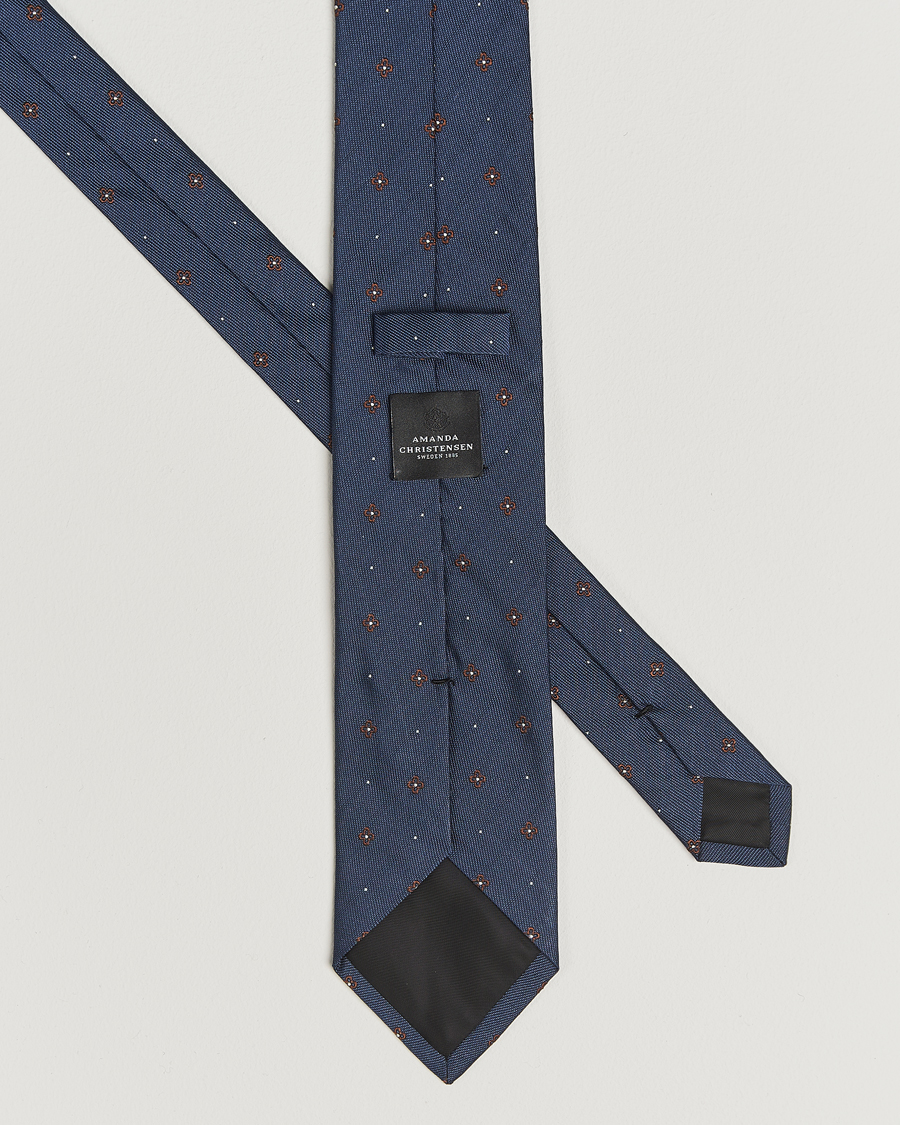 Uomini | Cravatte | Amanda Christensen | Cotton/Silk Printed Flower 8cm Tie Navy