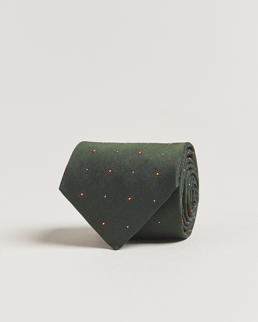 Uomini | Amanda Christensen Cotton/Silk Printed Flower 8cm Tie Green | Amanda Christensen | Cotton/Silk Printed Flower 8cm Tie Green
