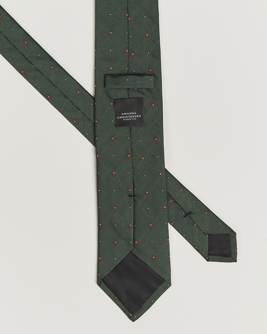Uomini | Amanda Christensen Cotton/Silk Printed Flower 8cm Tie Green | Amanda Christensen | Cotton/Silk Printed Flower 8cm Tie Green
