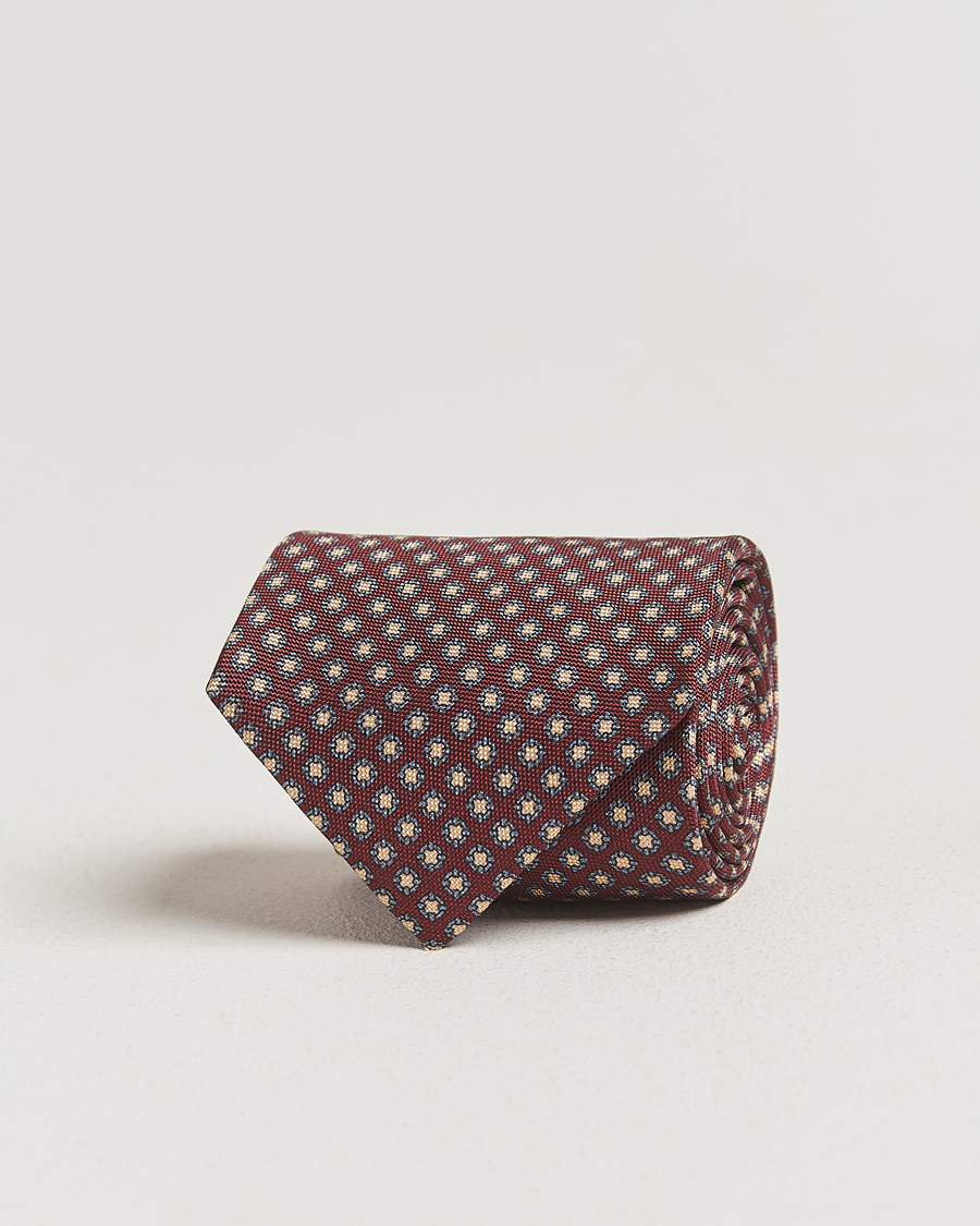 Uomini | Amanda Christensen Silk Oxford Printed Medallion 8cm Tie Wine | Amanda Christensen | Silk Oxford Printed Medallion 8cm Tie Wine