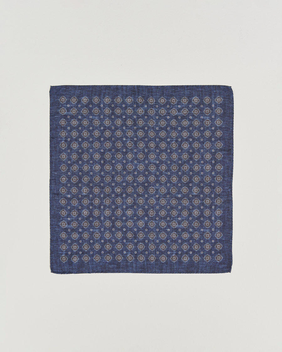 Uomini | Fazzoletti da taschino | Amanda Christensen | Silk Oxford Printed Flower Pocket Square Navy