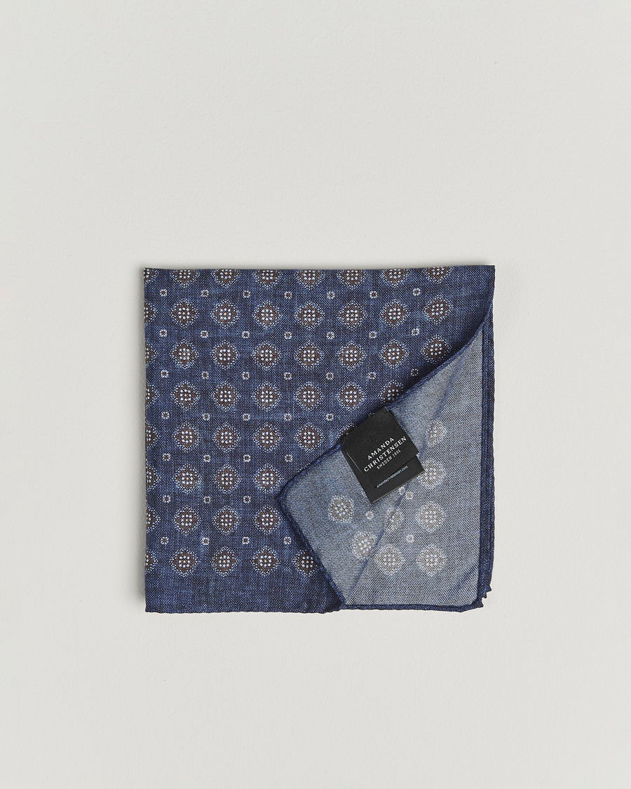 Uomini | Fazzoletti da taschino | Amanda Christensen | Silk Oxford Printed Flower Pocket Square Navy