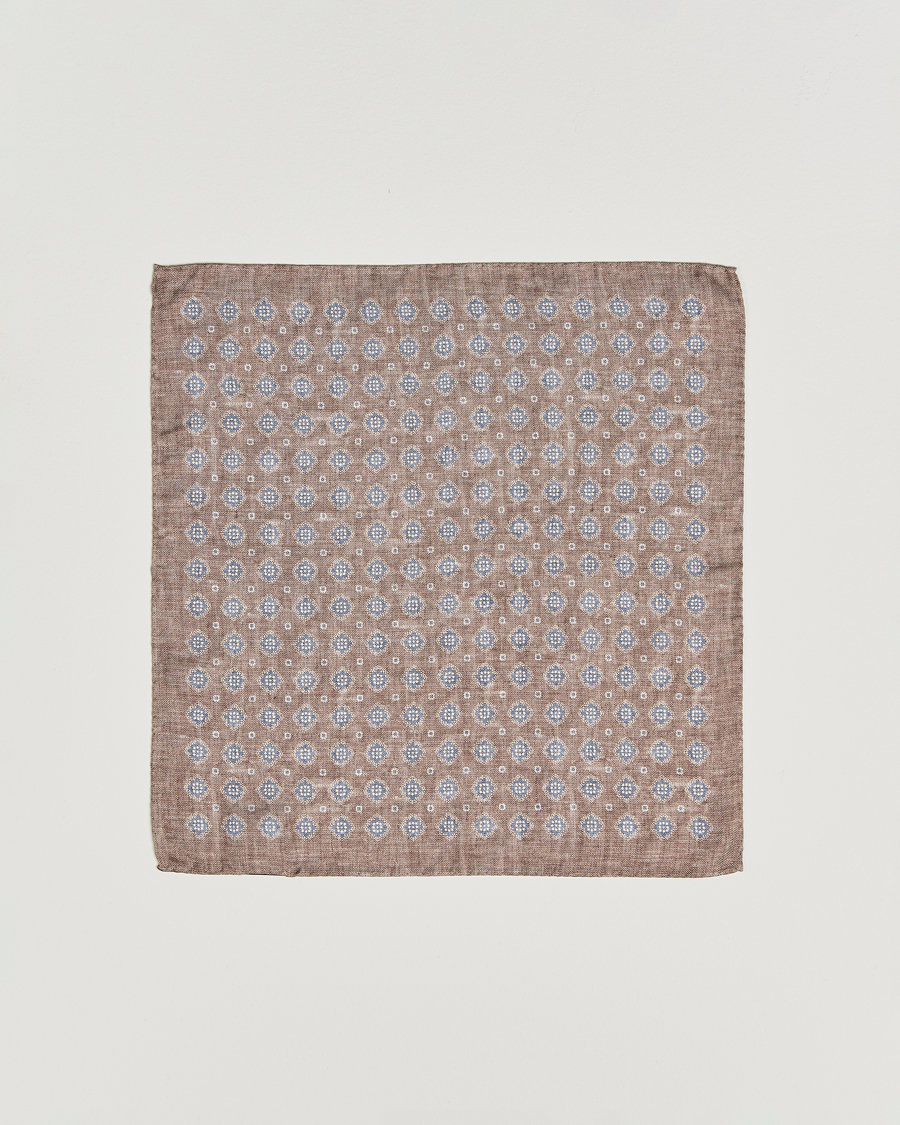 Uomini | Fazzoletti da taschino | Amanda Christensen | Silk Oxford Printed Flower Pocket Square Beige