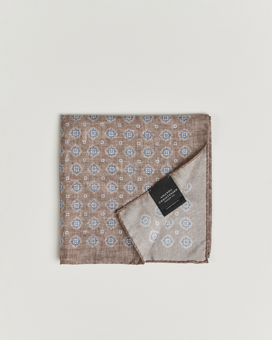 Uomini | Fazzoletti da taschino | Amanda Christensen | Silk Oxford Printed Flower Pocket Square Beige