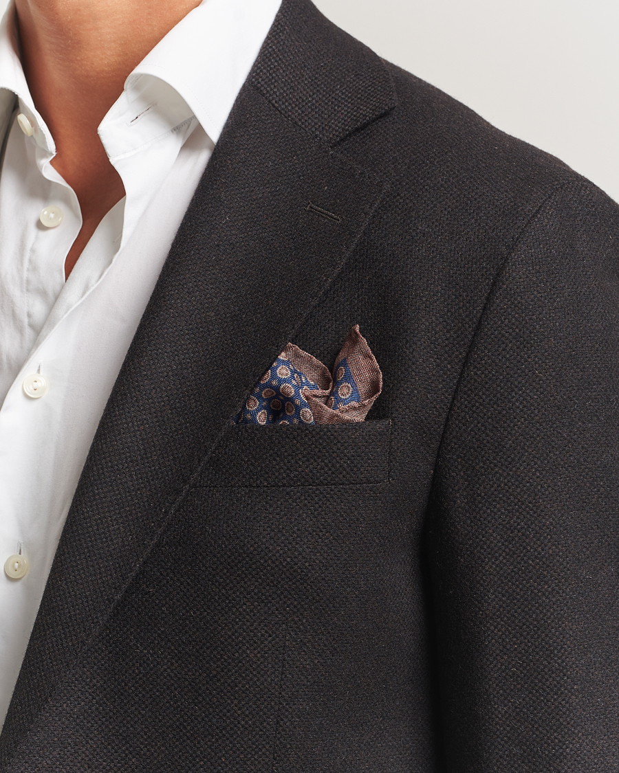 Uomini | Fazzoletti da taschino | Amanda Christensen | Wool Printed Medallion Pocket Square Navy