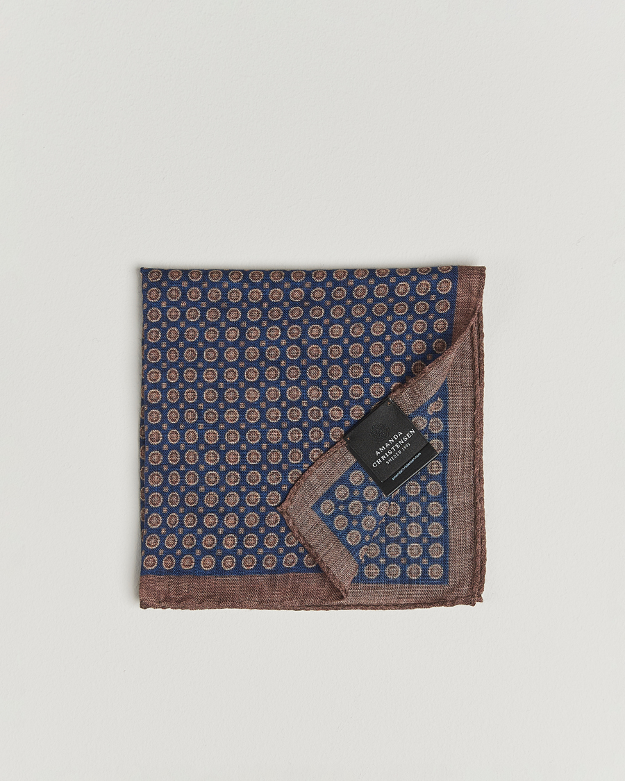 Uomini | Fazzoletti da taschino | Amanda Christensen | Wool Printed Medallion Pocket Square Navy