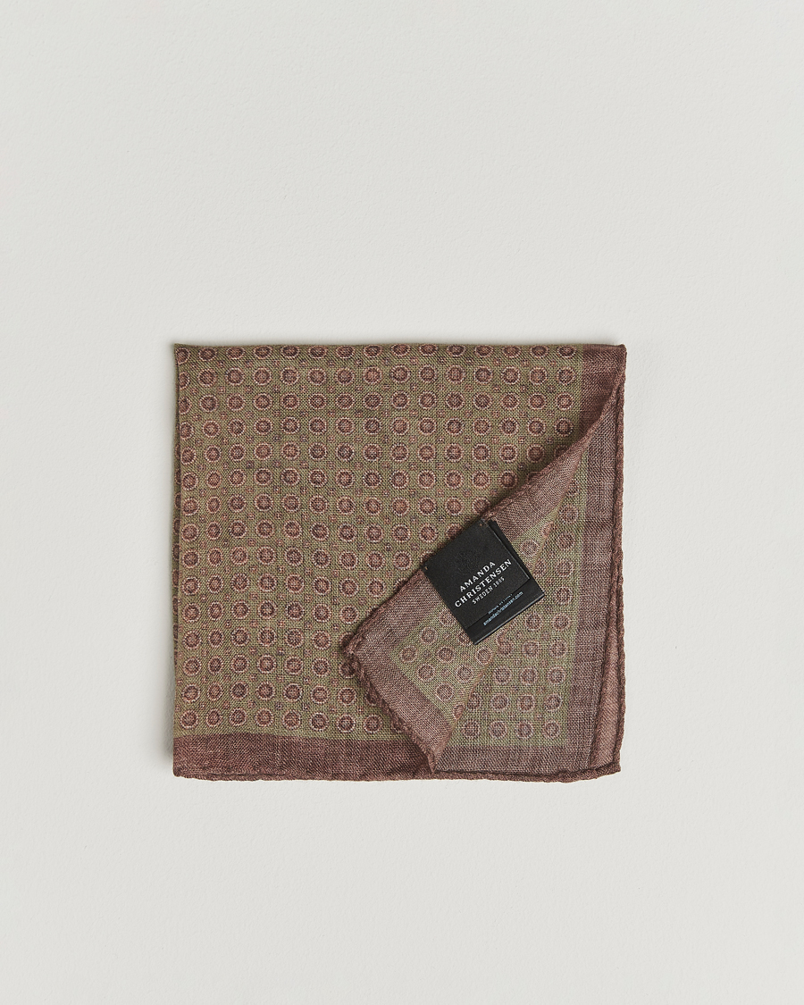 Uomini | Fazzoletti da taschino | Amanda Christensen | Wool Printed Medallion Pocket Square Green