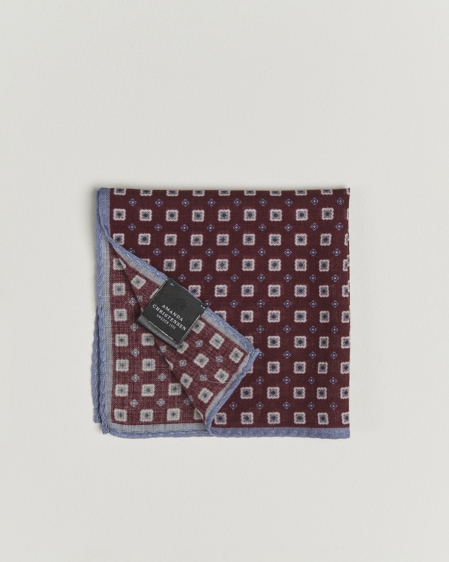 Uomini | Fazzoletti da taschino | Amanda Christensen | Wool Printed Flower Pocket Square Wine
